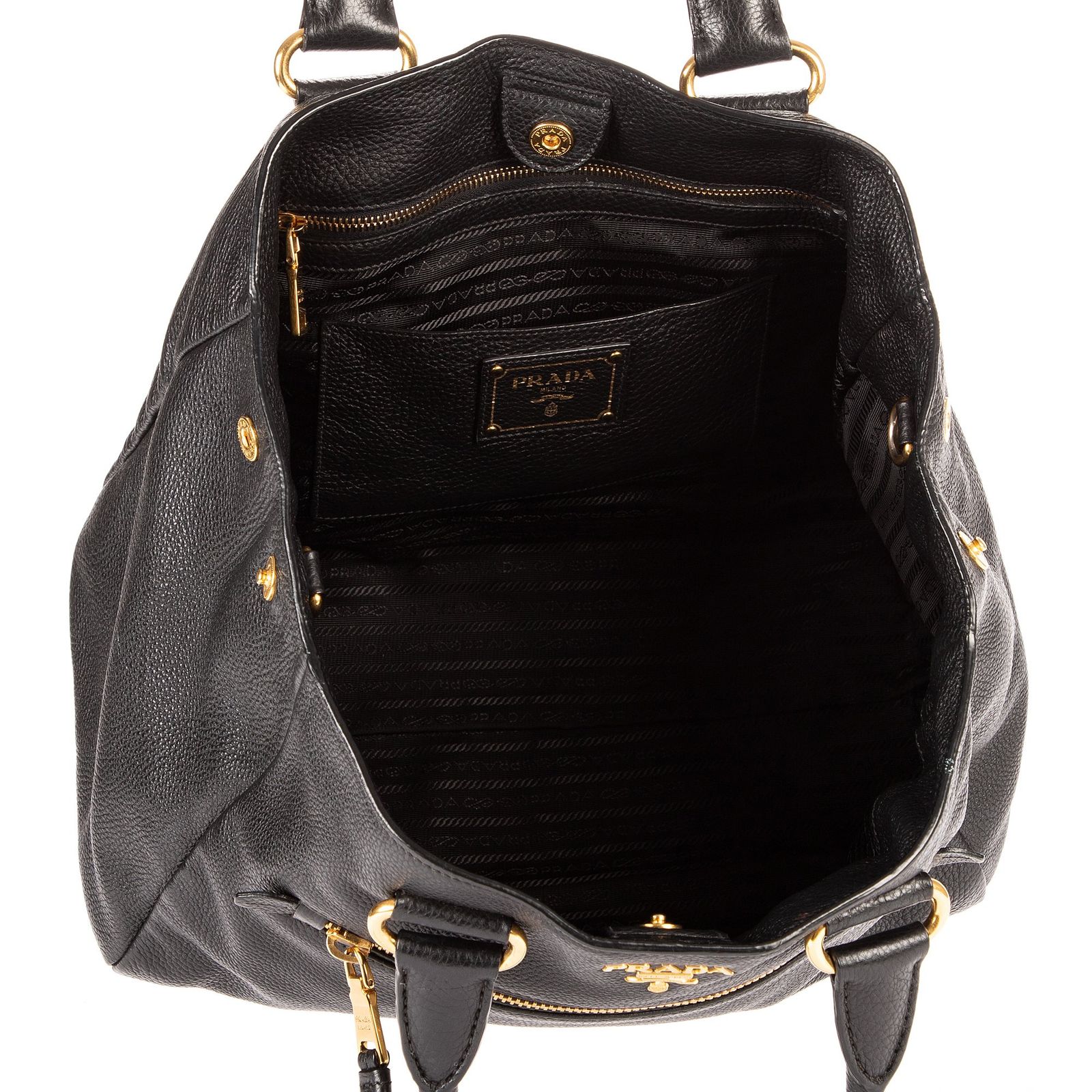 PRADA プラダコンバーチブル中サッチェル黒カーフスキンレザーA