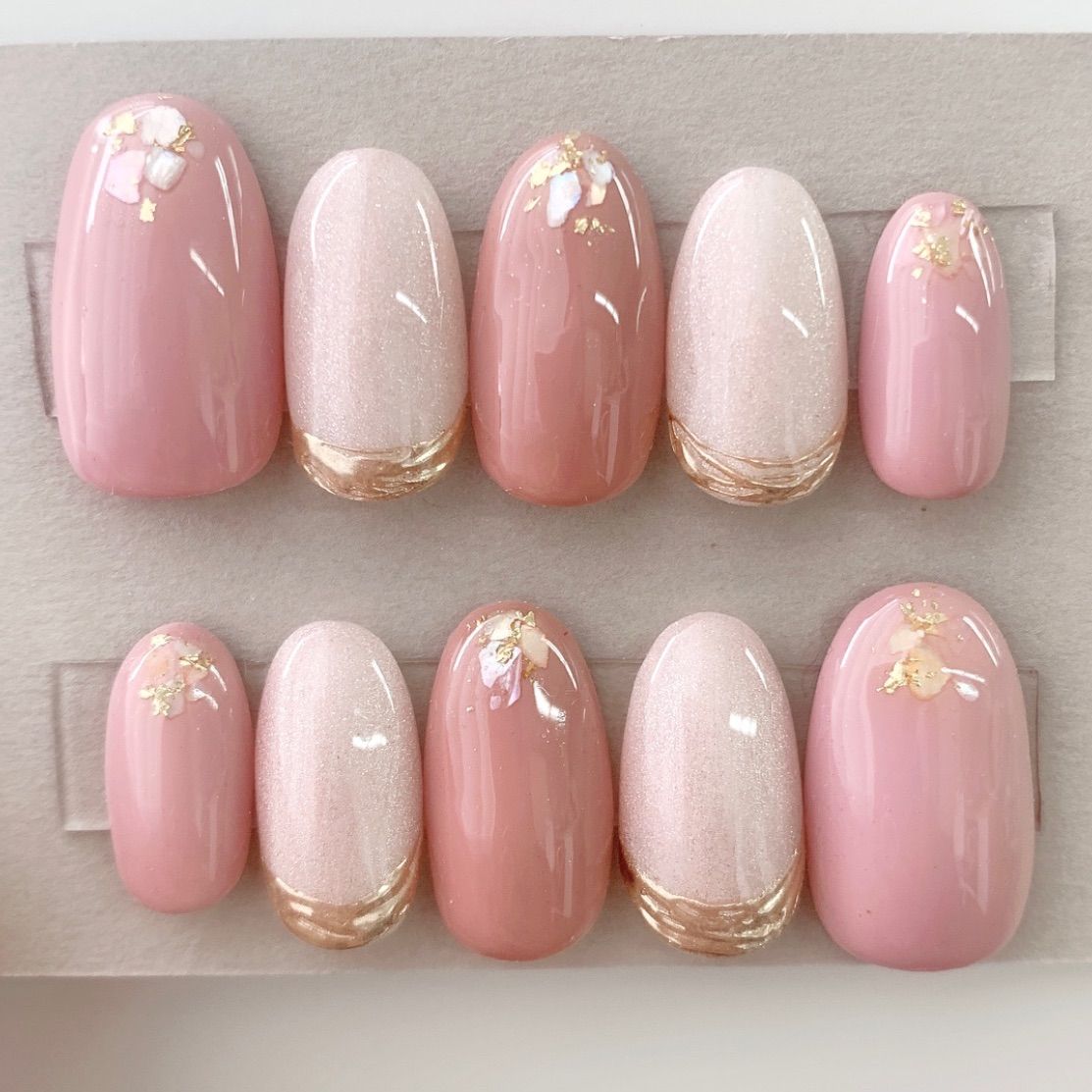 サイズオーダー可能 ピンクネイル マグネットネイル シェルネイル  