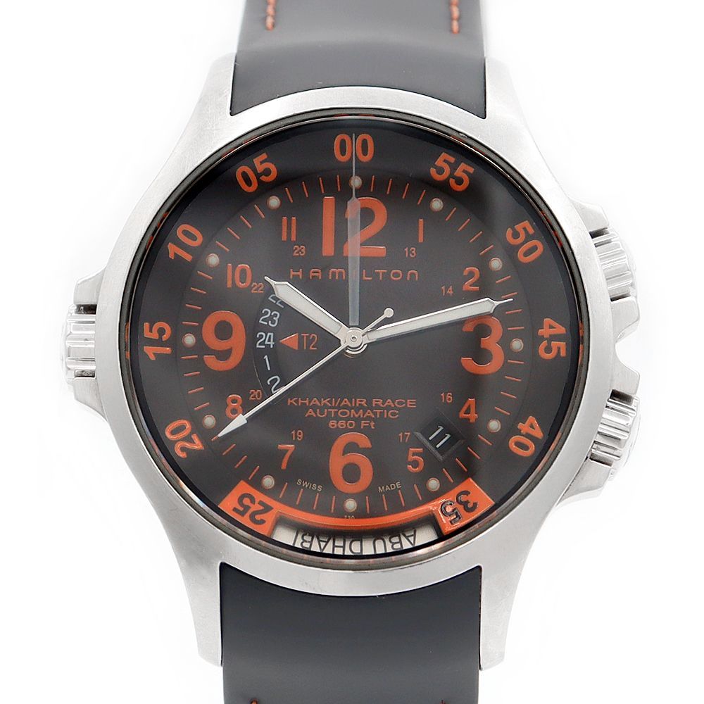 HAMILTON ハミルトン カーキ GMT エアレース H77665373 H776650 デイト 黒 ブラック オレンジ SS ステンレス 純正ベルト 純正尾錠 メンズ 自動巻き【6ヶ月保証】【腕時計】【中古】 HAMILTON ハミルトン カーキ GMT エアレース H77665373 H776650 デイト