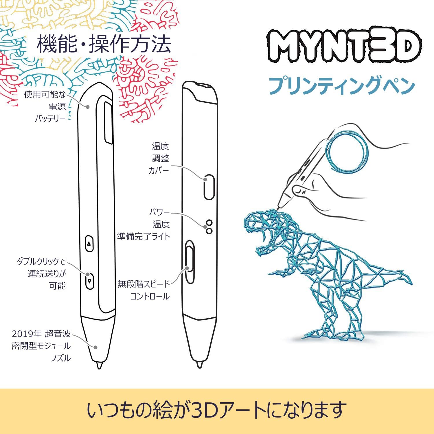 MYNT3D スーパープリンティング3Dペン 1.75mm ABS・PLA対応 【日本正規 