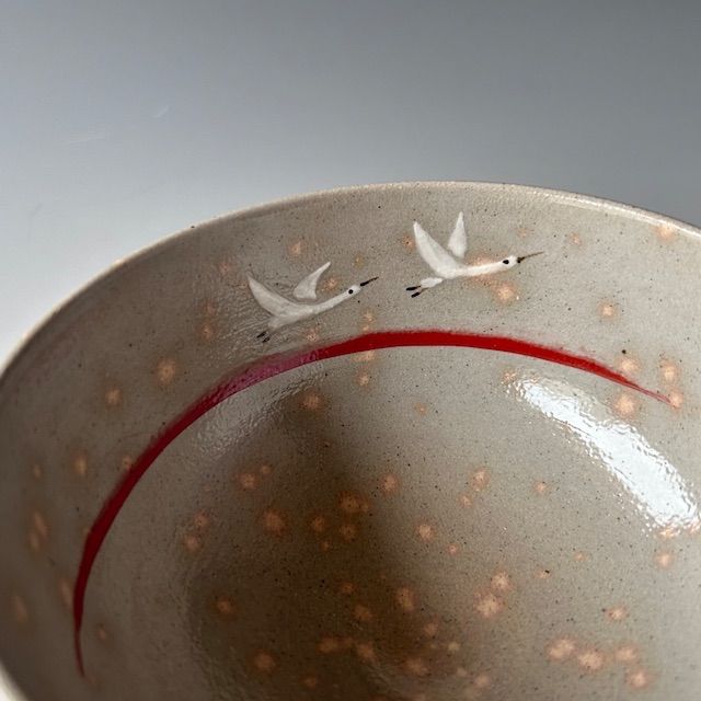 茶道具 飛翔 白鳥絵 茶碗 加藤利昇窯 共箱 雪解け 春 茶会 稽古