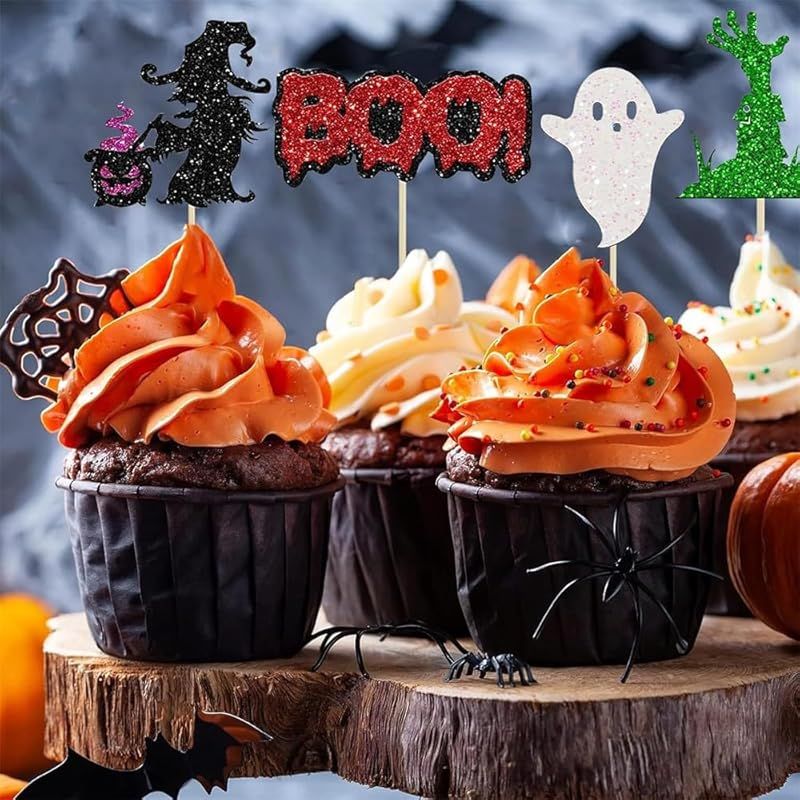 Alikato ハロウィン ケーキトッパー カップケーキトッパー 32枚