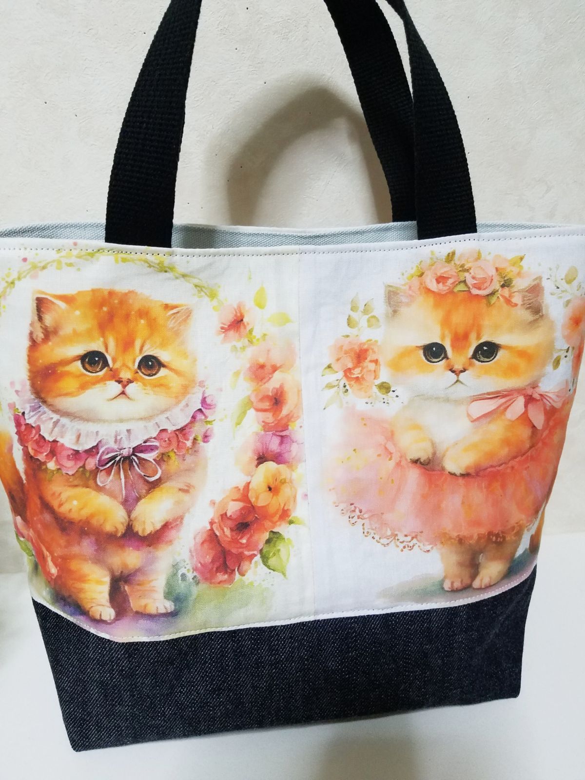 ねこちゃんのミニトートバッグ ハンドメイド - トートバッグ