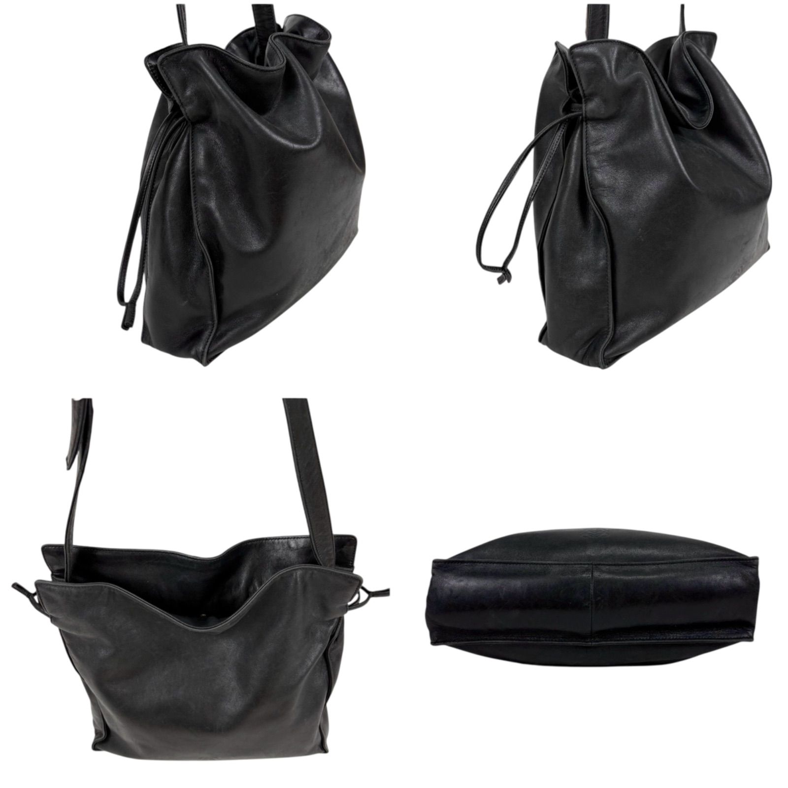 ロエベ LOEWE 巾着型　ショルダーバッグ　アナグラムロゴ　ブラック　シボ LOEWE ロエベ ショルダーバッグ 巾着バッグ アナグラム ロゴ