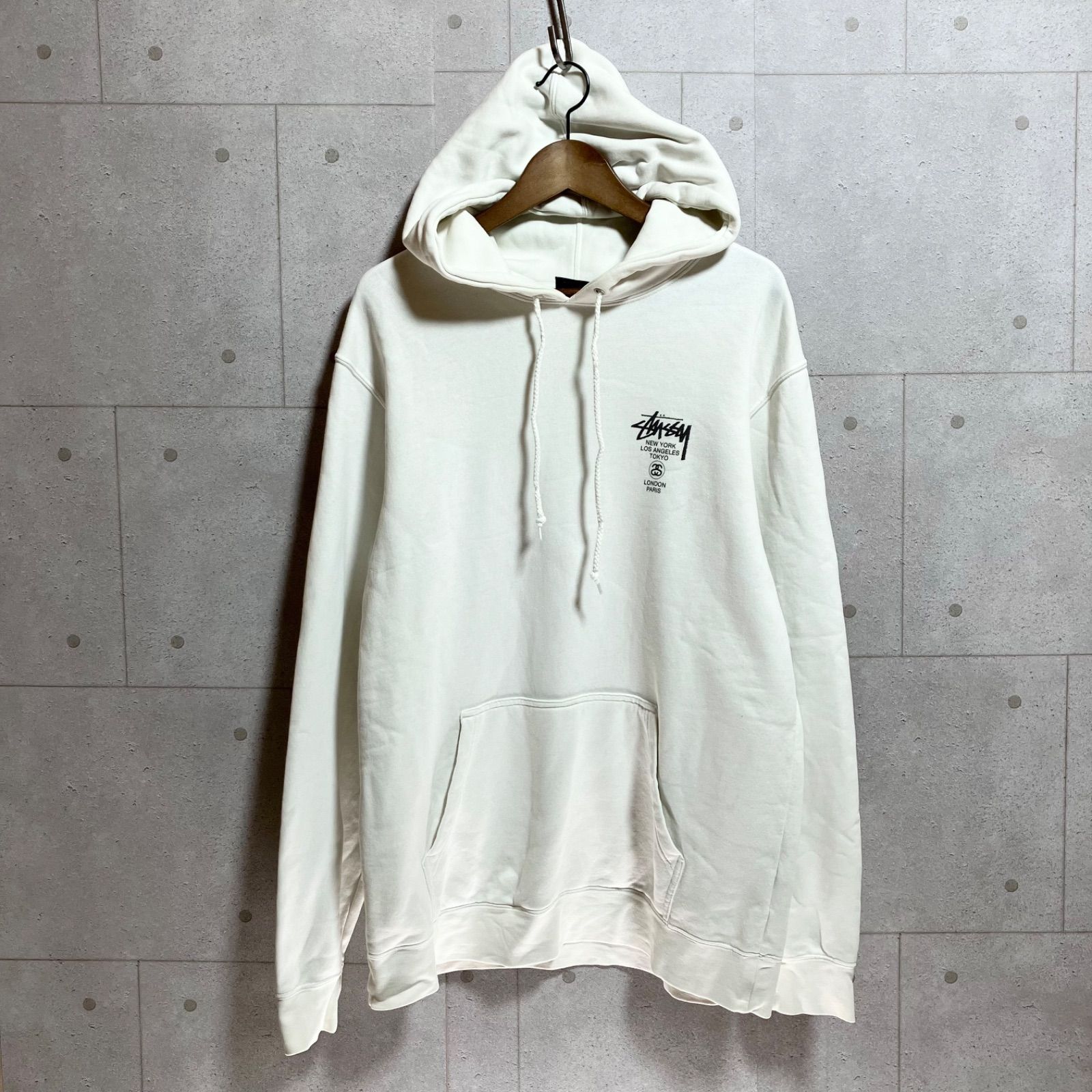 STUSSY ステューシー ワールド ツアー パーカー フーディ プルオーバー トップス L ストリート ホワイト 白 メンズ SG179-10 -  メルカリ