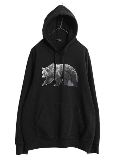 【お得なクーポン配布中!】 ノースフェイス プリント スウェット フード パーカー メンズ XL / プルオーバー トレーナー ベア イラスト グラフィック 大きいサイズ 黒