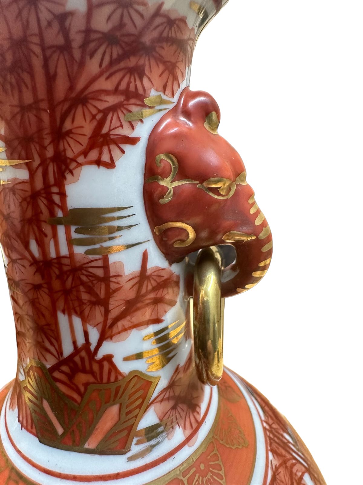 花入 湖東 焼 象遊環双耳 金彩色絵人物 赤絵 細密手描 花瓶 金襴手 箱