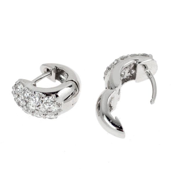 K18WG ダイヤモンド フープ ピアス 0.52ct パヴェ ピアス 8mm 耳たぶ