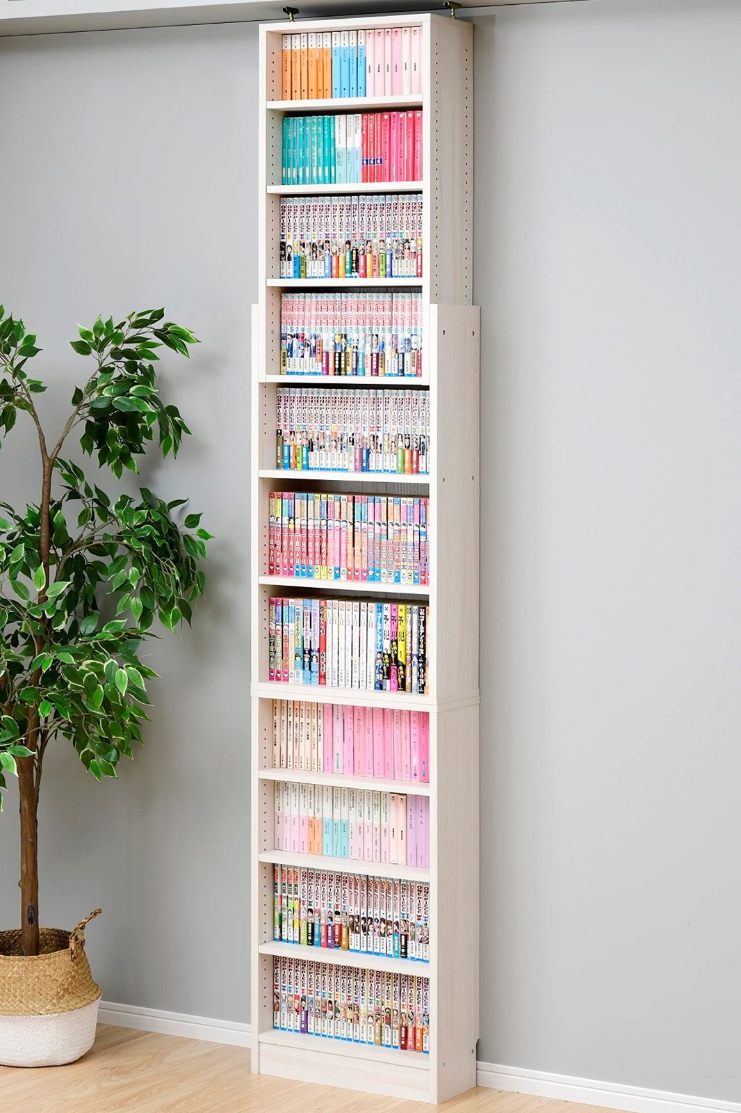 組立品 コミック 漫画 ホワイト3D 壁にピッタリ 幅45×奥行18.5×166・207-231cm 棚板高さ調節 突っ張り式 CFTB45(WH3D) スリム 大容量 本棚 [山善]