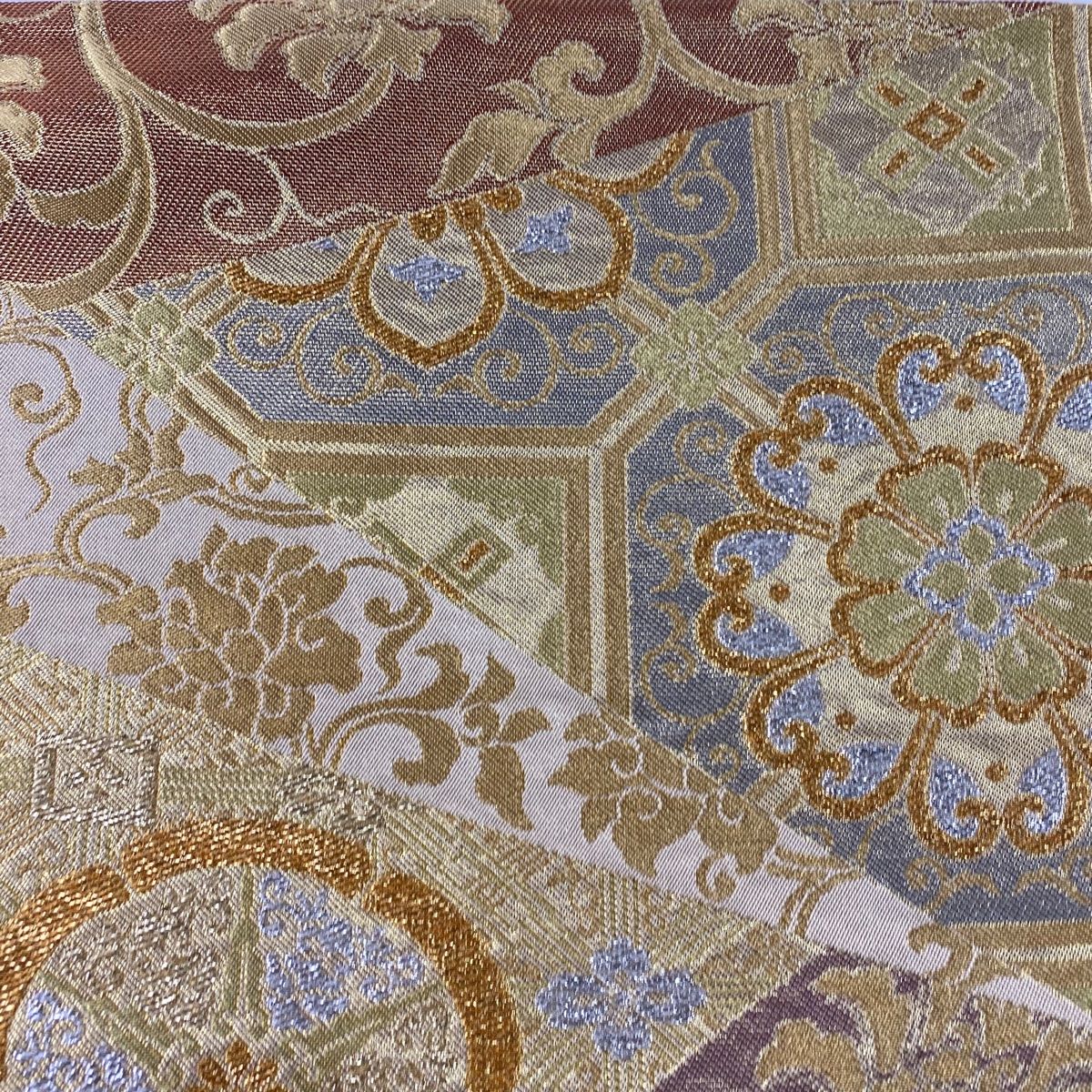 袋帯 美品 秀品 川島織物 落款 華文 花唐草 金糸 箔 金色 六通