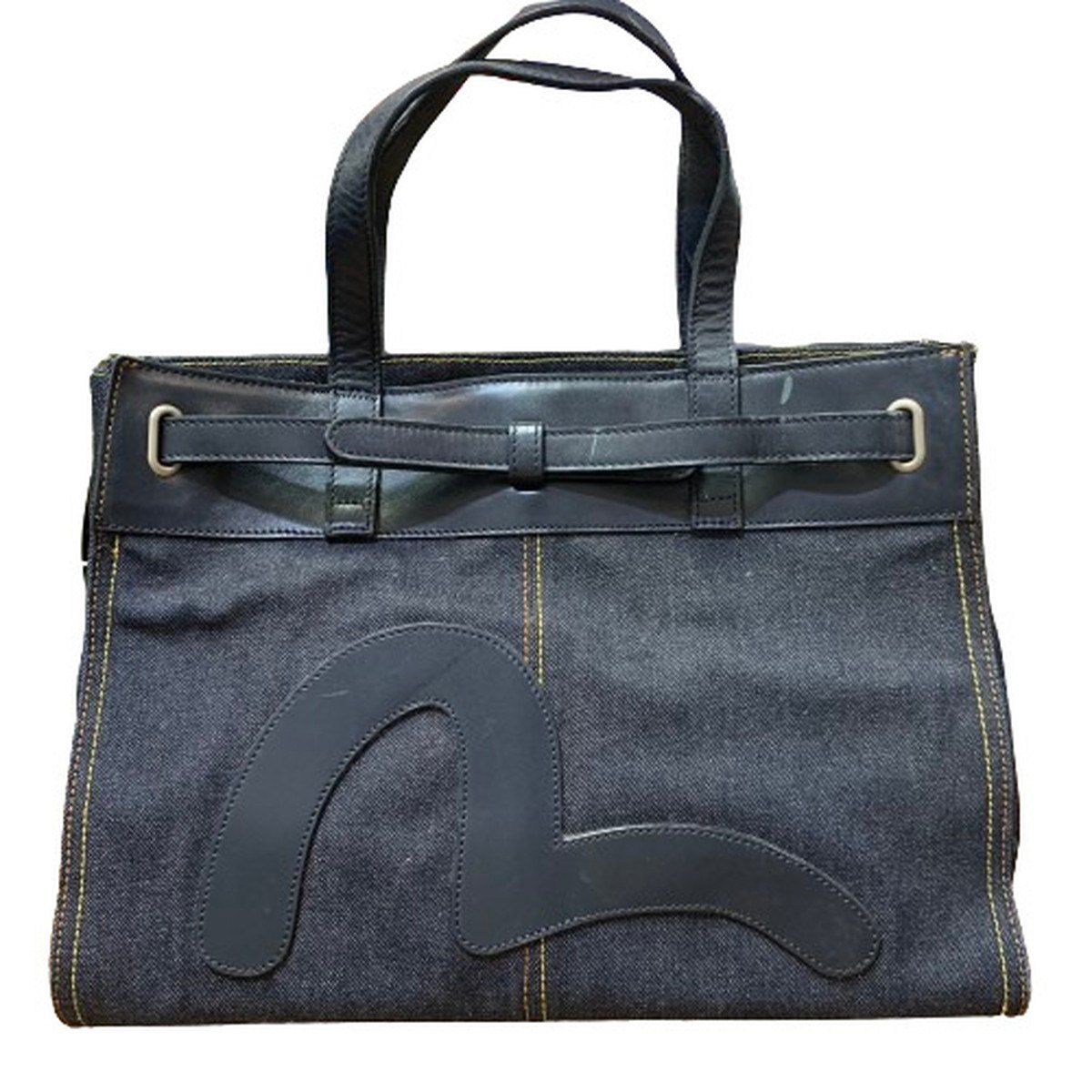 レア★EVISU★エヴィス★デニム・レザートート★バック EVISU エヴィス レザー＆デニム トートバッグ 手提げ BAG 鞄 メンズ