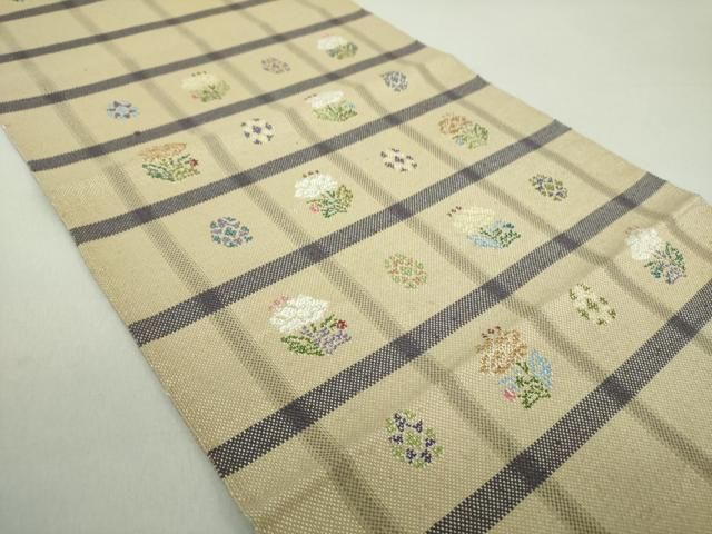 平和屋着物●八寸名古屋帯　紬地　格子花文　正絹　逸品　DAAS3175ps 平和屋着物○八寸名古屋帯 紬地 格子花文 正絹 逸品 DAAS3175ps - メルカリ