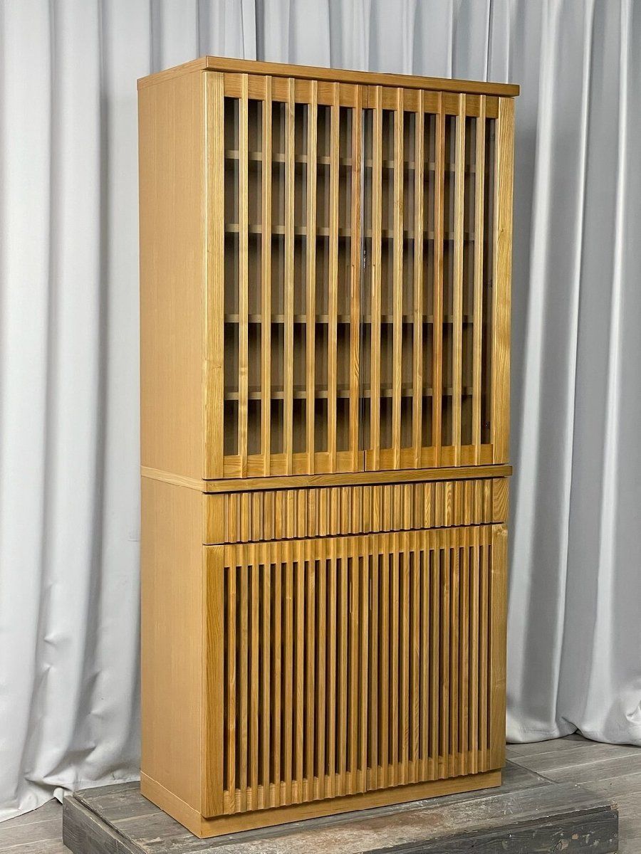 XB58 大川家具 タモ材 格子 食器棚 カップボード 和モダン アッシュ キャビネット 神奈川県秦野市 A5