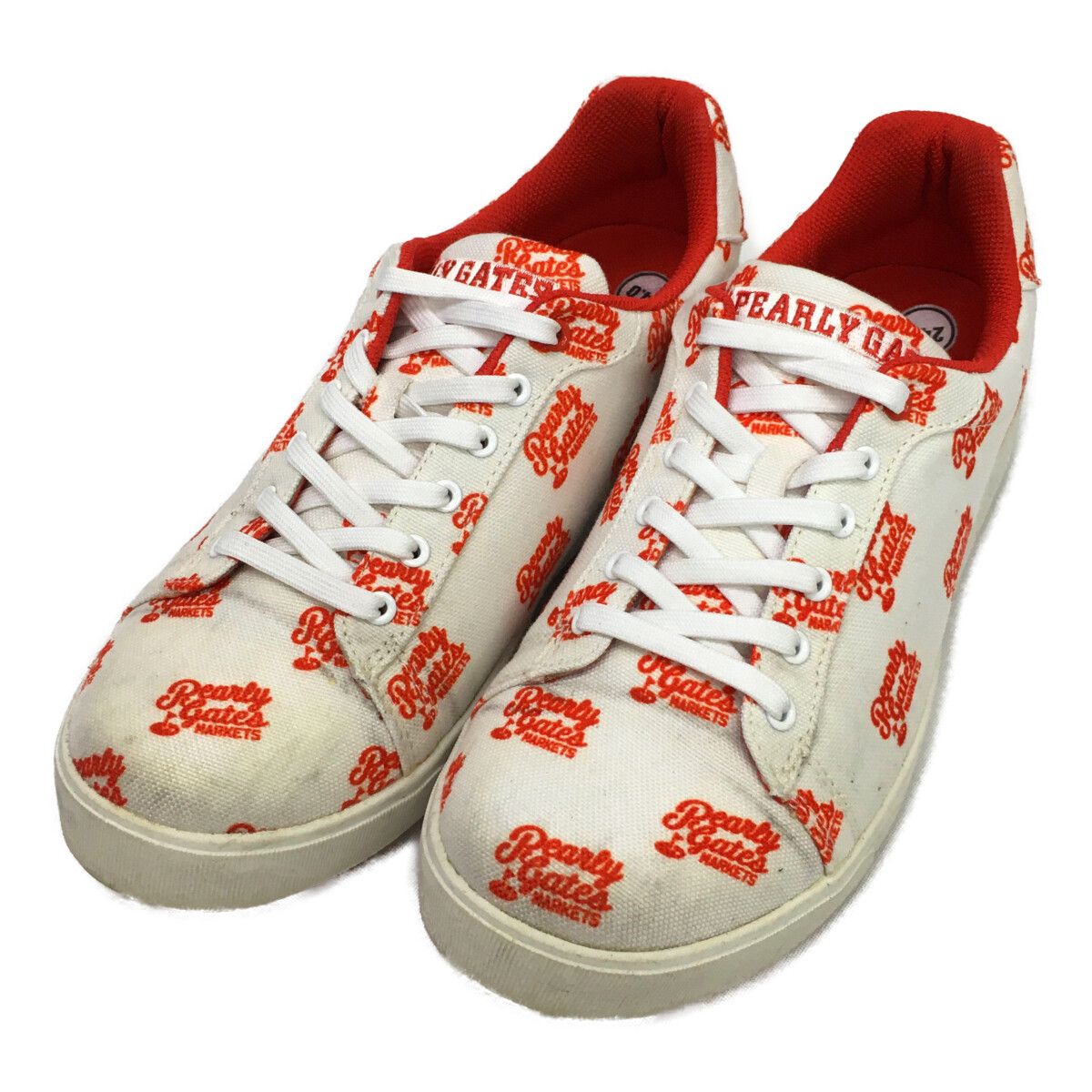 中古 パーリーゲイツ PEARLY GATES ゴルフシューズ  24cm ホワイト レッド マーケット ロゴ柄 ローカット [053-8192504]