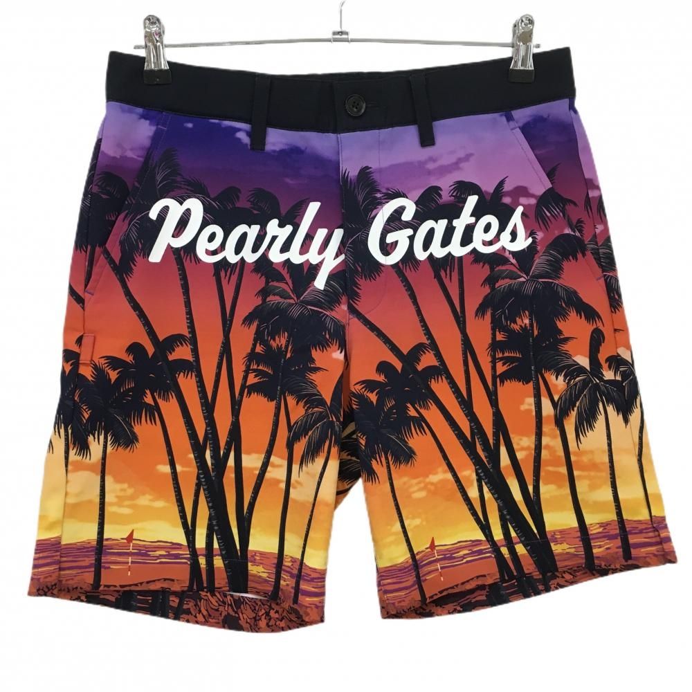 パーリーゲイツ ハーフパンツ オレンジ×ダークネイビー ヤシの木 ロゴ メンズ 4 M ゴルフウェア PEARLY GATES