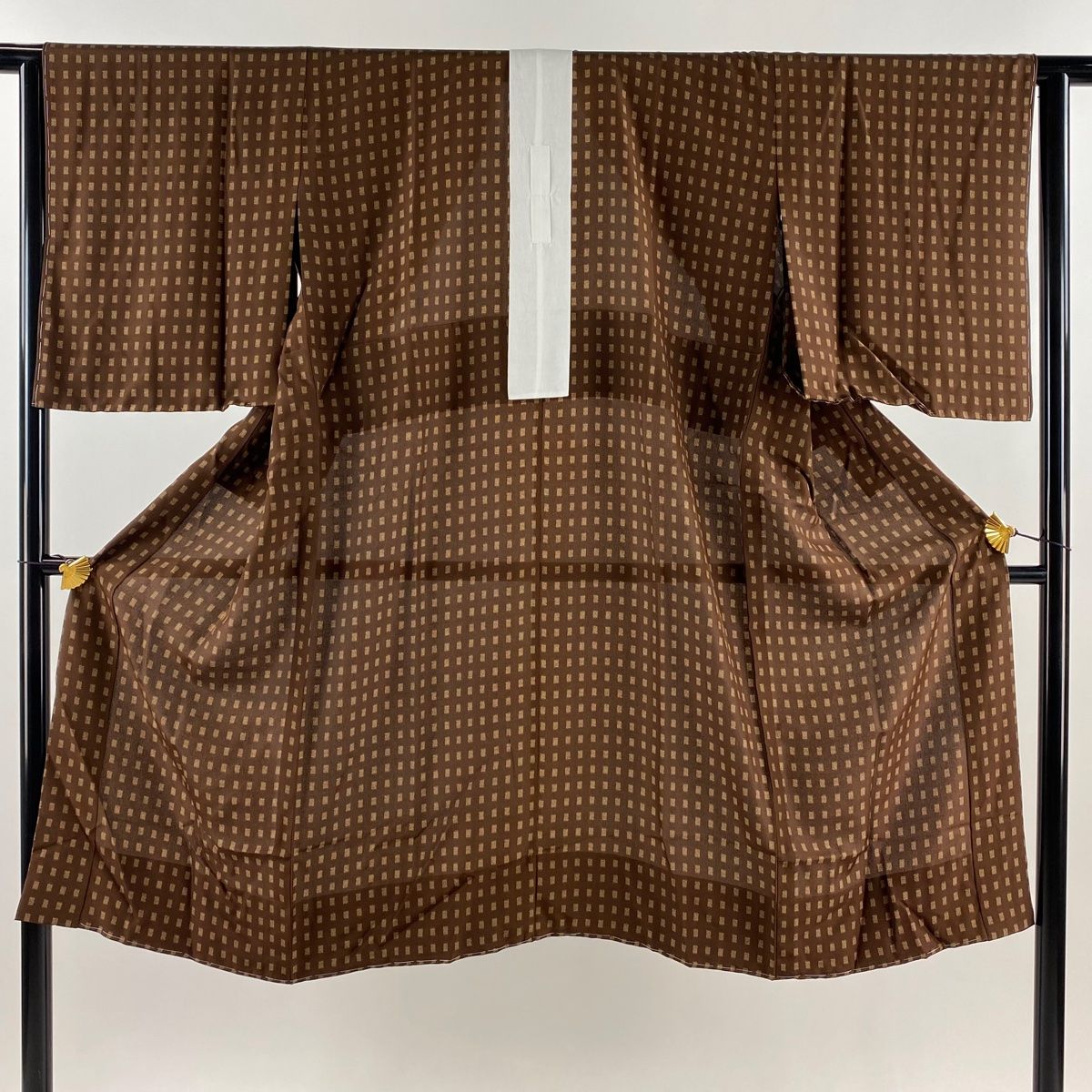 長襦袢 身丈117.5cm 裄丈64.5cm M 格子 茶色 正絹 秀品