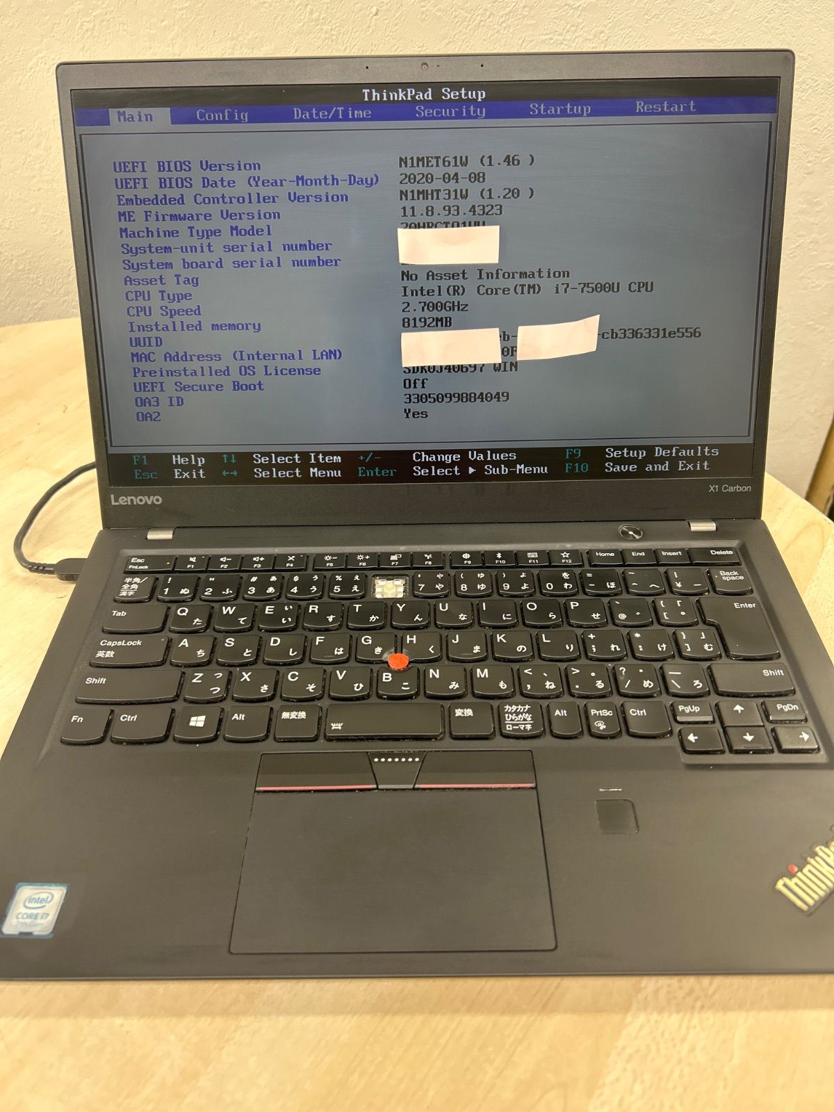 Lenovo X1 Carbon i7-7500U 8GB なし ジャンク ノート M281