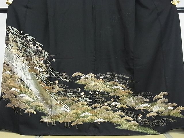 平和屋着物□豪華黒留袖 渡橋松葉飛鳥文 金彩 逸品 DAAA0787ea