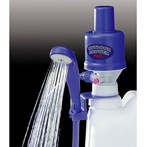 【新着商品】ジェイオーケー アウトドアシャワー　空気圧式ポンプ ブルー　FLP-65　空気圧で動作し乾電池不要で便利な手動式ポンプ