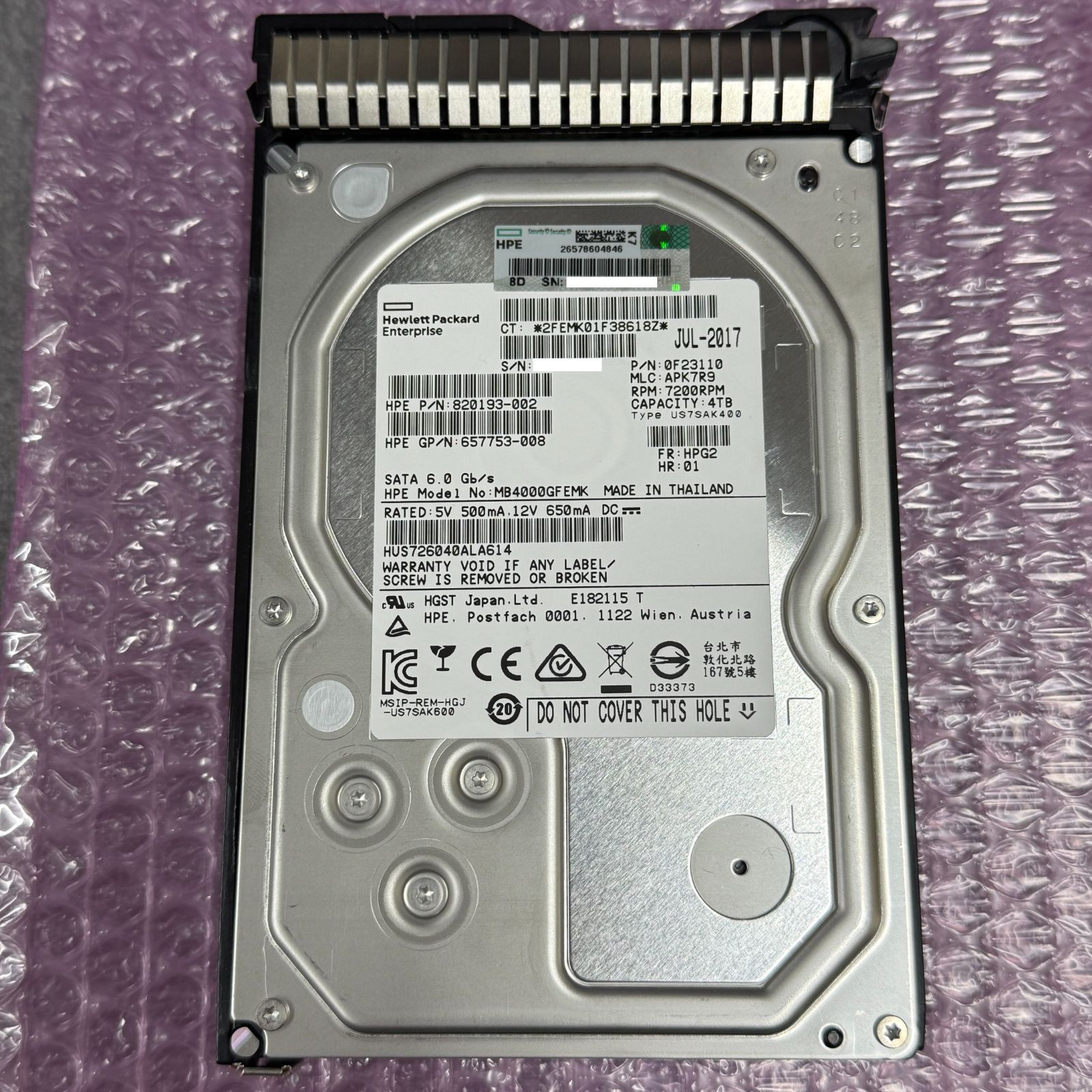 CrystalDiskInfo正常品45934時間】HP 4TB SATA HDD 3.5inch HP純正