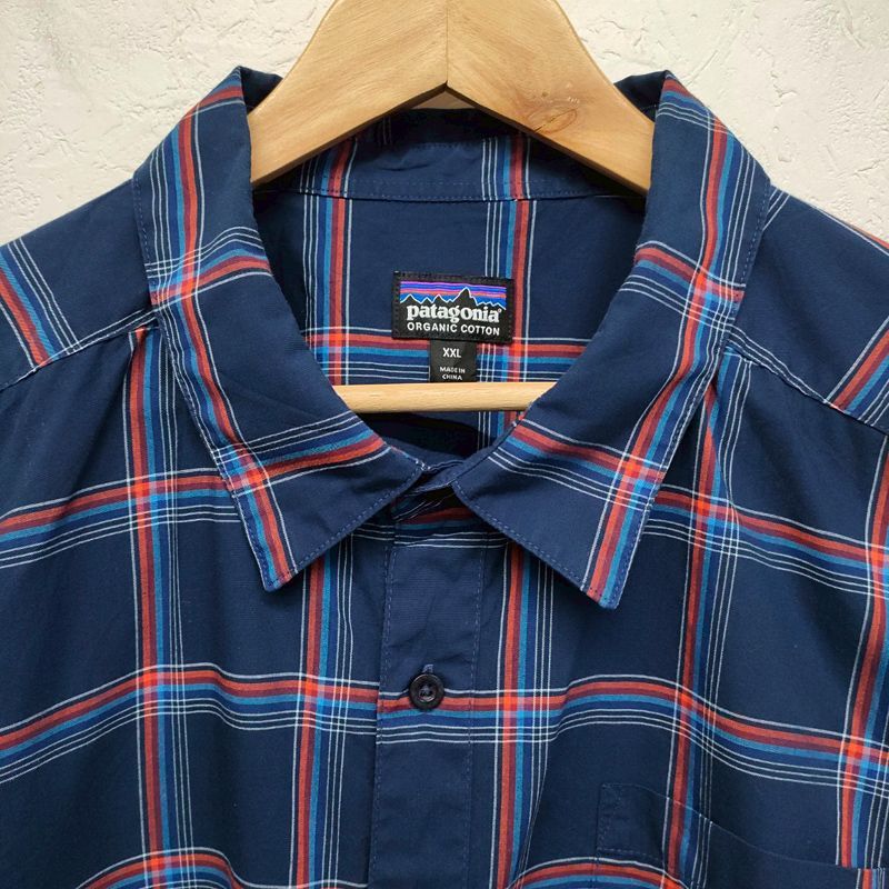パタゴニア patagonia 半袖 シャツ チェック柄 ネイビー×ブルー