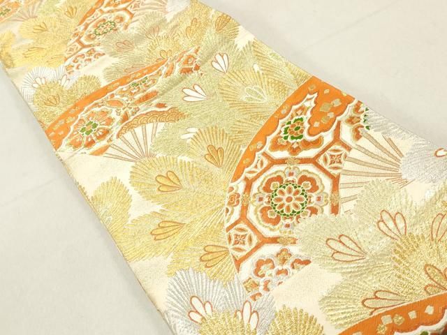 平和屋着物○アンティーク 大正ロマン 丸帯 総刺繍 花車文 金糸 正絹