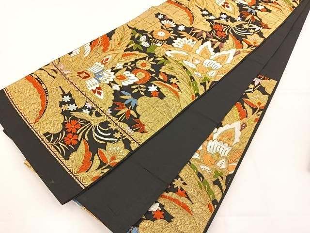 平和屋着物◎六通柄袋帯 動物花丸文 銀糸 正絹 逸品 BAAU8317hv 平和