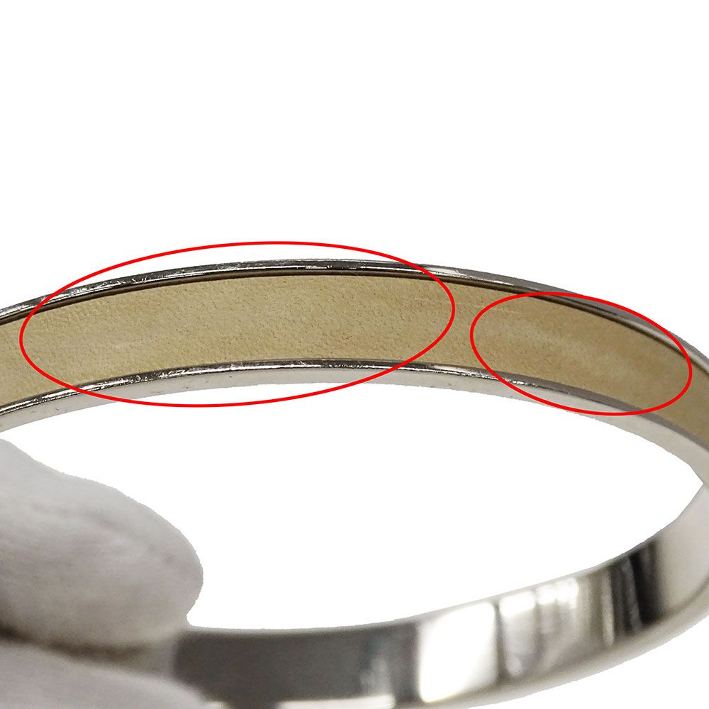 状態良好 エルメス HERMES バングル レディース ブランド ケリー バングル Hカデナ メタル レザー シルバー ベージュ ヴィンテージ おしゃれ 腕輪 ロゴ 上品 大人 霞むような