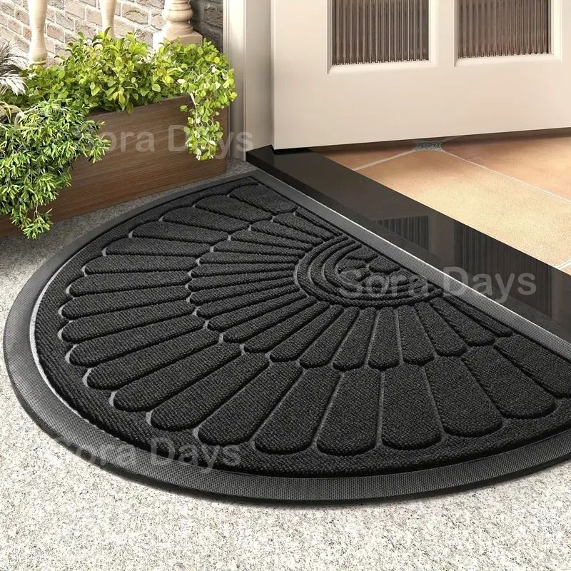 屋外ドアマット 玄関マット ラバー 半円 絨毯 おしゃれ シンプル モダン インテリア 北欧 泥落とし 吸水 水切り 滑り止め 室内 エントランス 手洗い可 ブラック グレー ブラウン ポリプロピレン ゴム