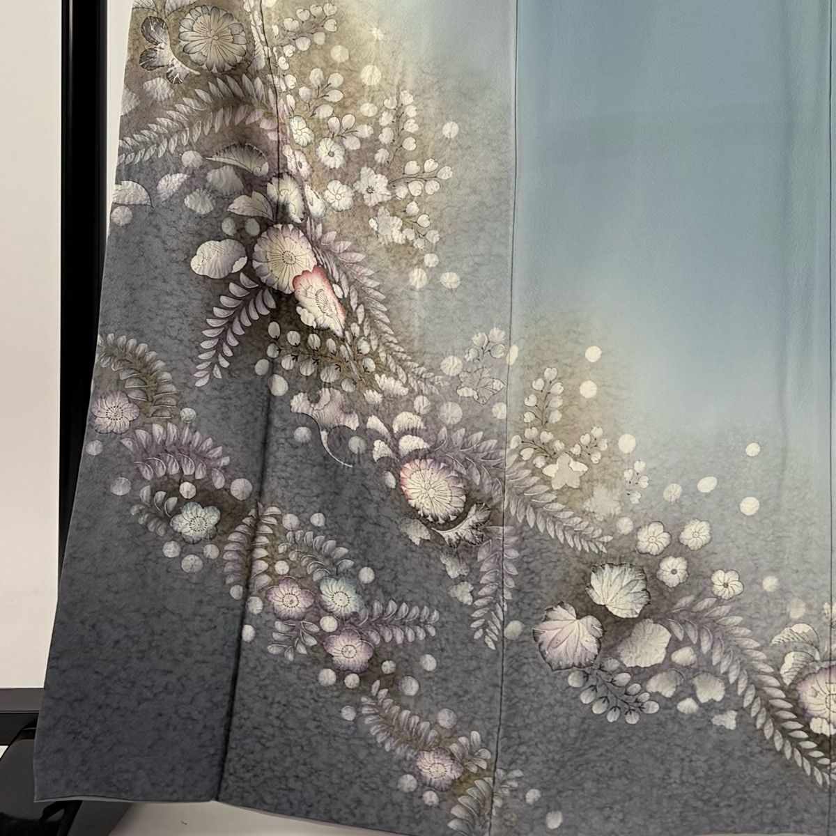 訪問着 身丈165.5cm 裄丈65.5cm M 袷 草花 ぼかし 水色 正絹 秀品