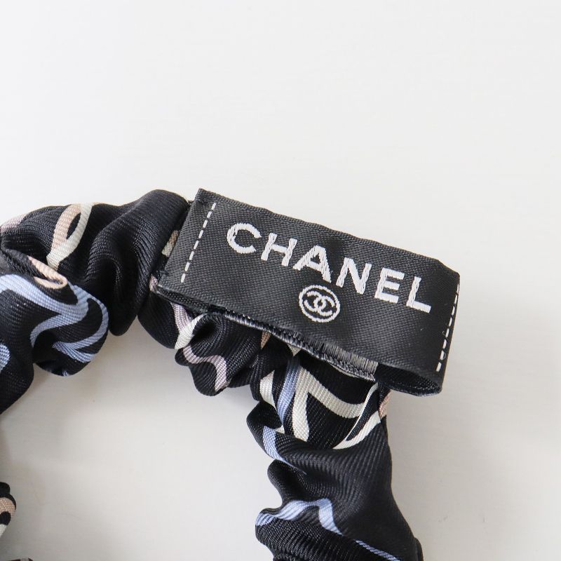 美品 CHANEL シャネル シルク スカーフ シュシュ セット /ネイビー 混