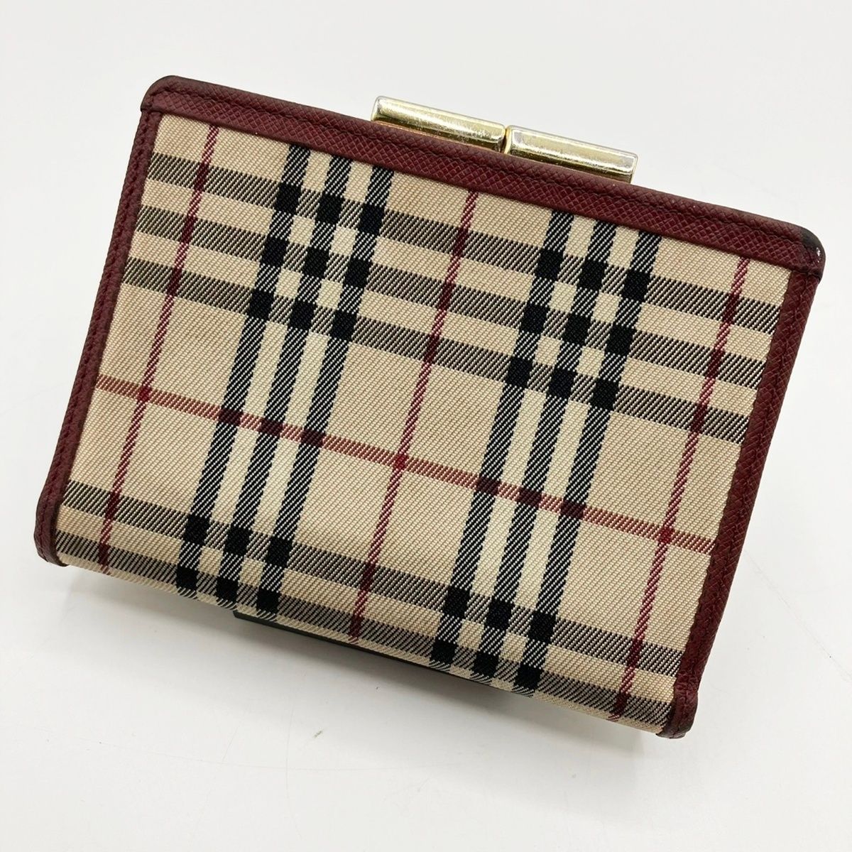 BURBERRY 二つ折り 財布 がま口 キャンバス レザー ノバチェック