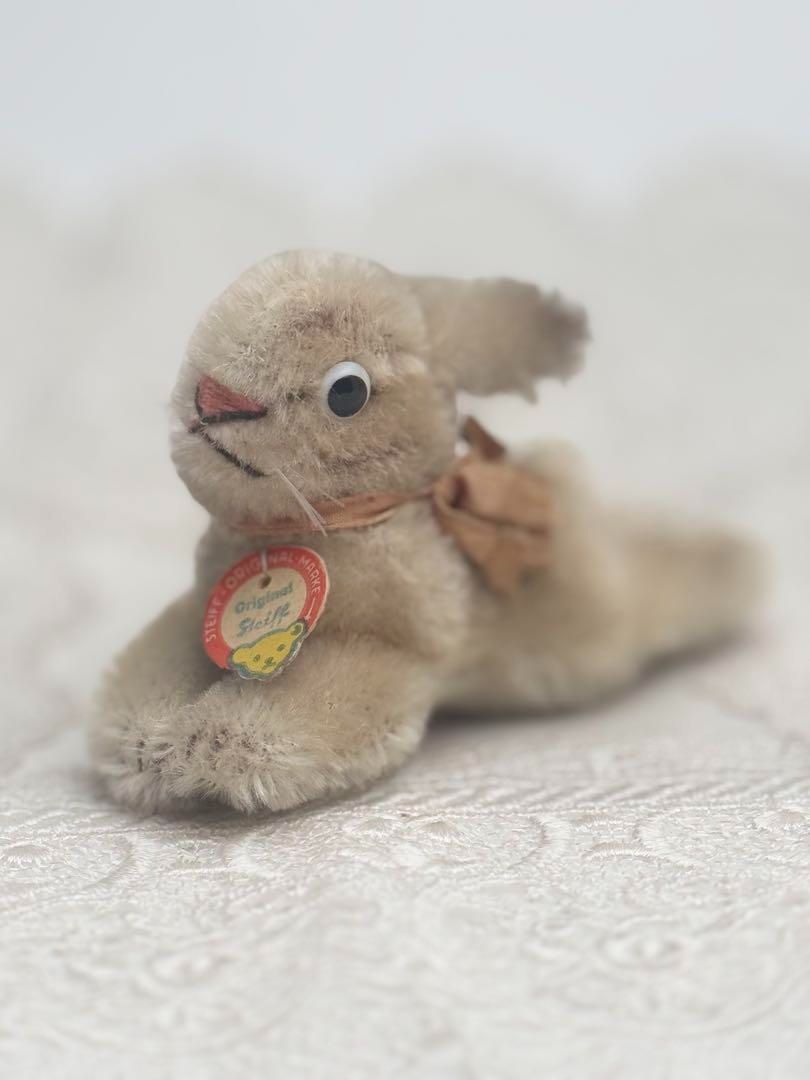 送料無料 シュタイフ Lying Rabbit 6cm くつろぎラビット|最小サイズ|うさぎ ビンテージ|アンティーク Steiff|STEIFF