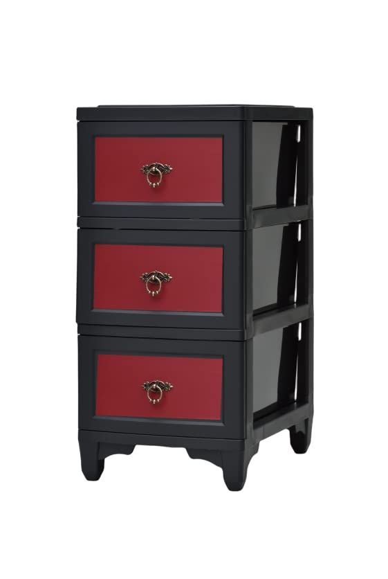 ベッドサイドテーブル 3段チェスト ライト付き Amazon.co.jp