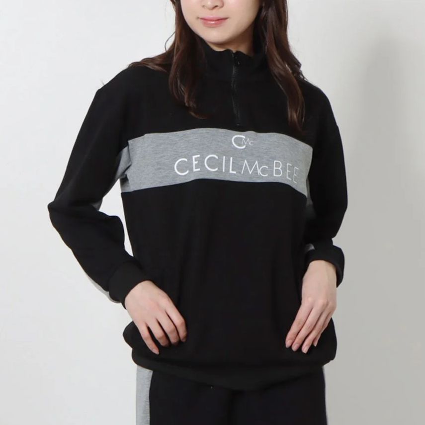 CECIL McBEE green バイ DBハーフジップスウェット ﾌﾞﾗｯｸ Mサイズ