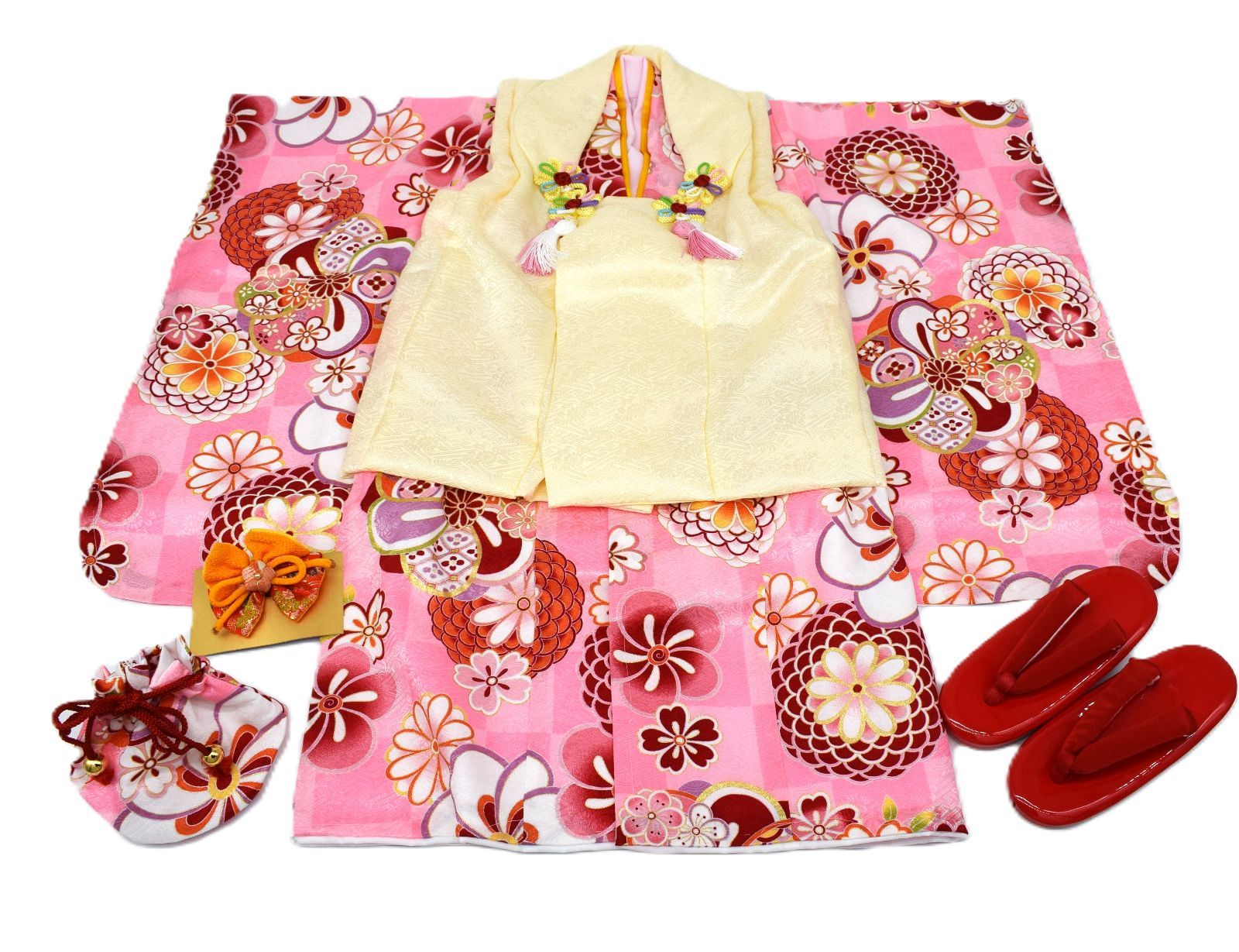 浴衣館グレース ひまわり柄浴衣・帯・かごバッグ 髪飾りセット