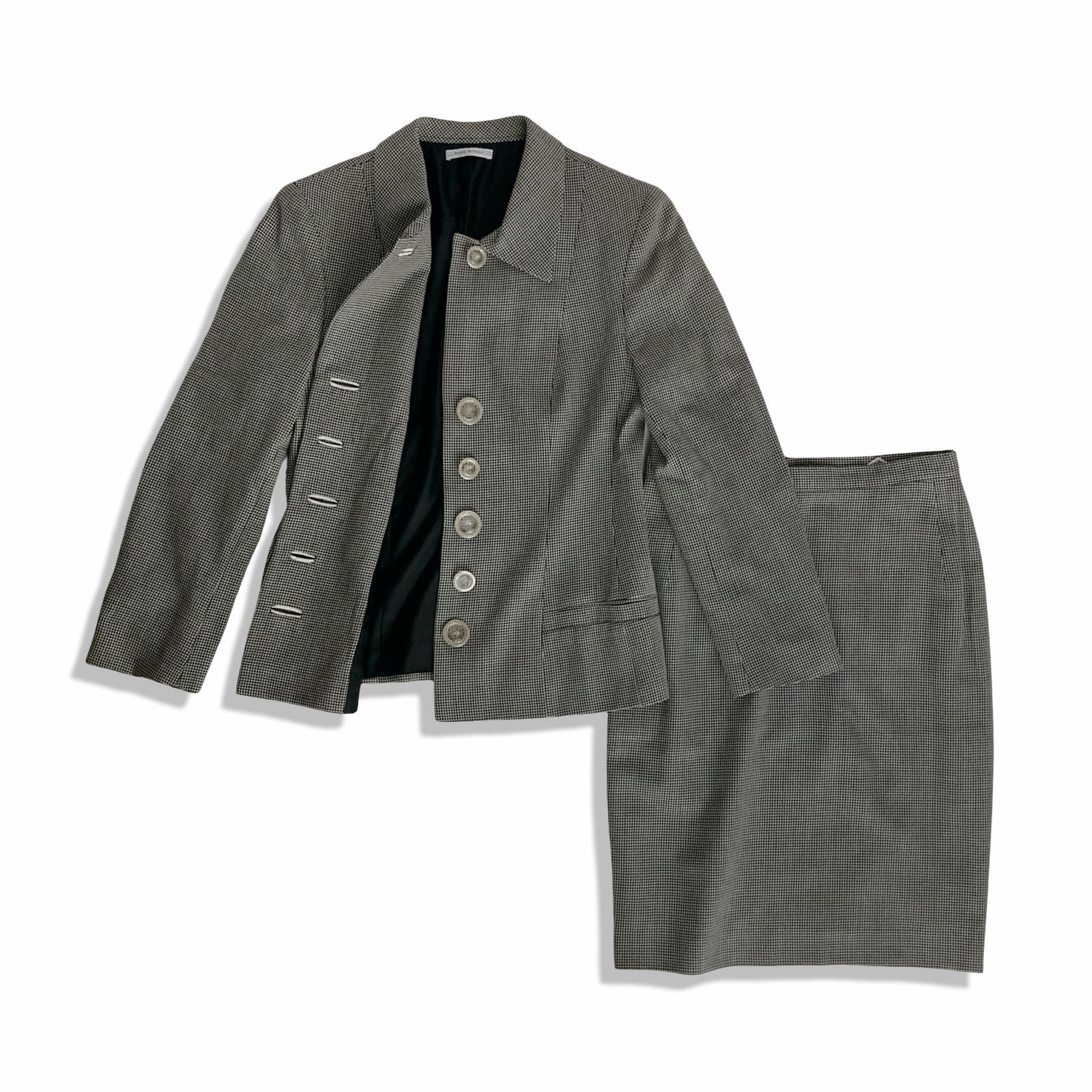 VERSACE GV VERSATILE ヴェルサーチ ジーブイ ヴァーサタイル 千鳥格子柄 セットアップ スカート スーツ ブラック ホワイト コットン size 44|L レディース