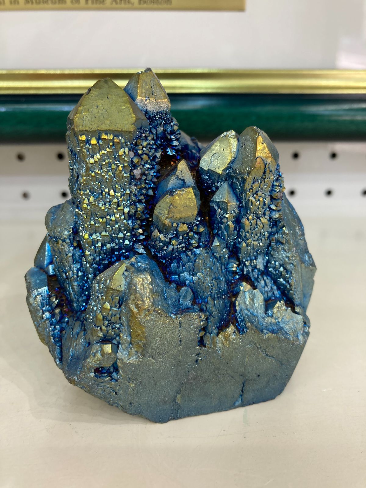 オーラ原石 ブルー＆金色 天然石 水晶 クラスター ポイント 413g 城