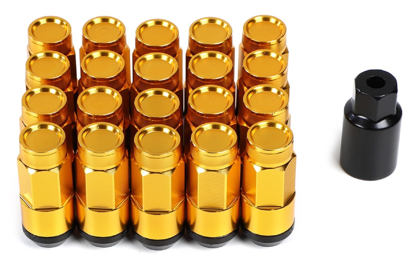 スチール製 ホイールナット スチールナット タイヤナット レーシングナット 上下二分割 アルミ ハイブリット 分割式 ロックナット 貫通ナット ナット 盗難防止 M12 x P1.5 ソケット付き 20本セット ゴールド ゴールド FFCRYSTALESIA_COM