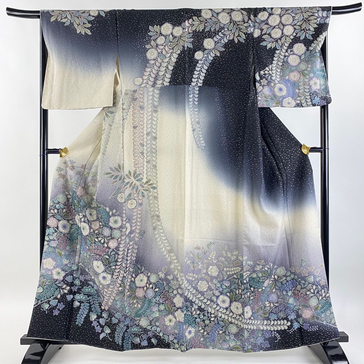 訪問着 身丈160.5cm 裄丈68cm L 袷 辻が花柄 銀通し ぼかし
