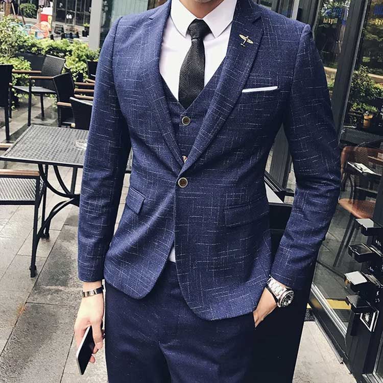 礼服 細身 スリム スーツセット メンズ メンズスーツ パーティー ビジネス 演奏会 一つボタン 結婚式 ベスト パンツ 男性用 ジャケット フォーマル 新郎 3点セット 紳士服 二次会 写真撮影 ウェディング セレモニースーツ 発表会 チェック柄 黒 紺 ブラック 礼服 細身 スリム スーツセット メンズ メンズスーツ パーティー