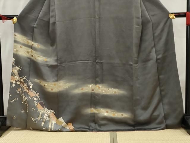 訪問着 平和屋着物□訪問着 駒刺繍 短冊吹き寄せ花文 暈し染め 金彩