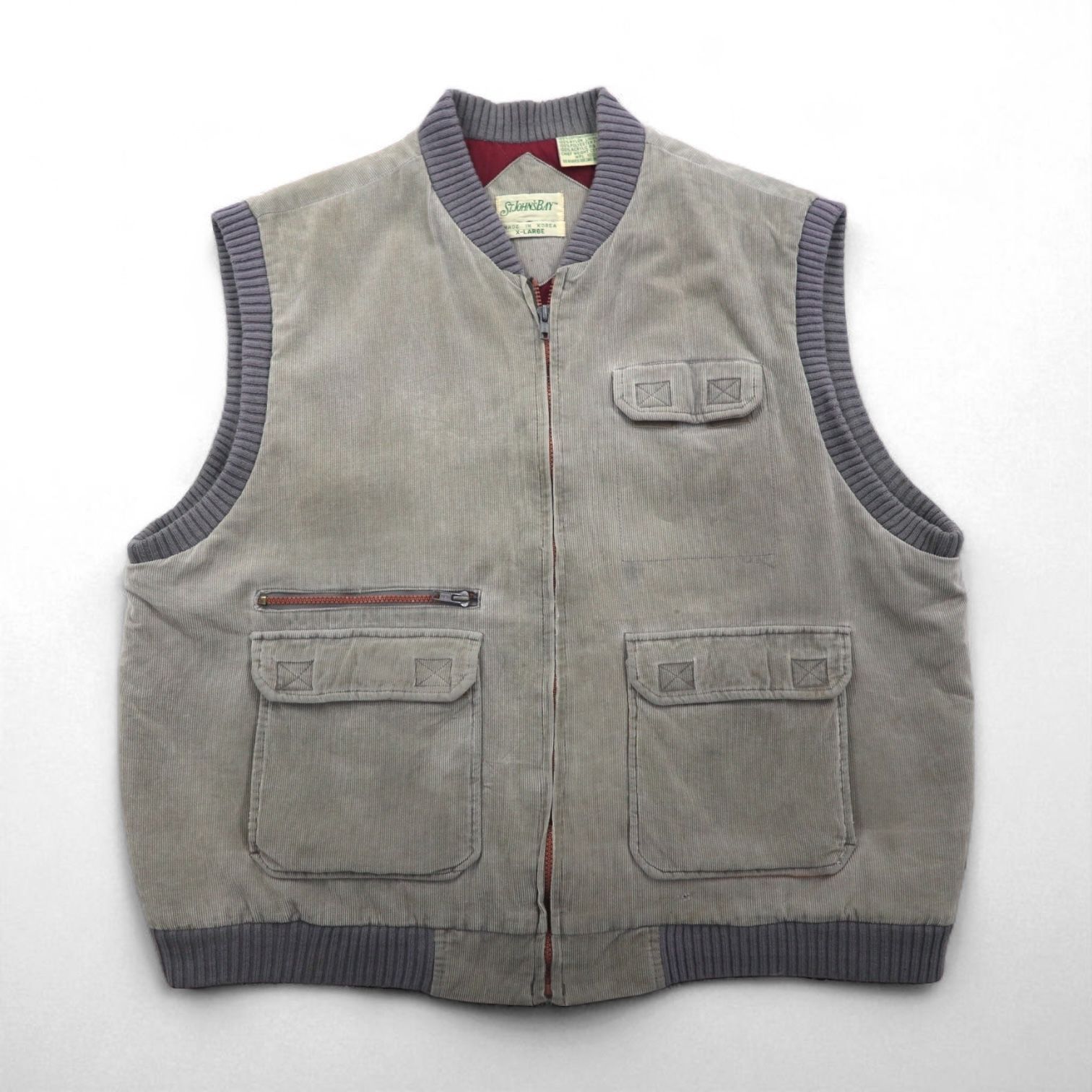 VINTAGE ベスト ジップアップ XL グレー コットン コーデュロイ St 