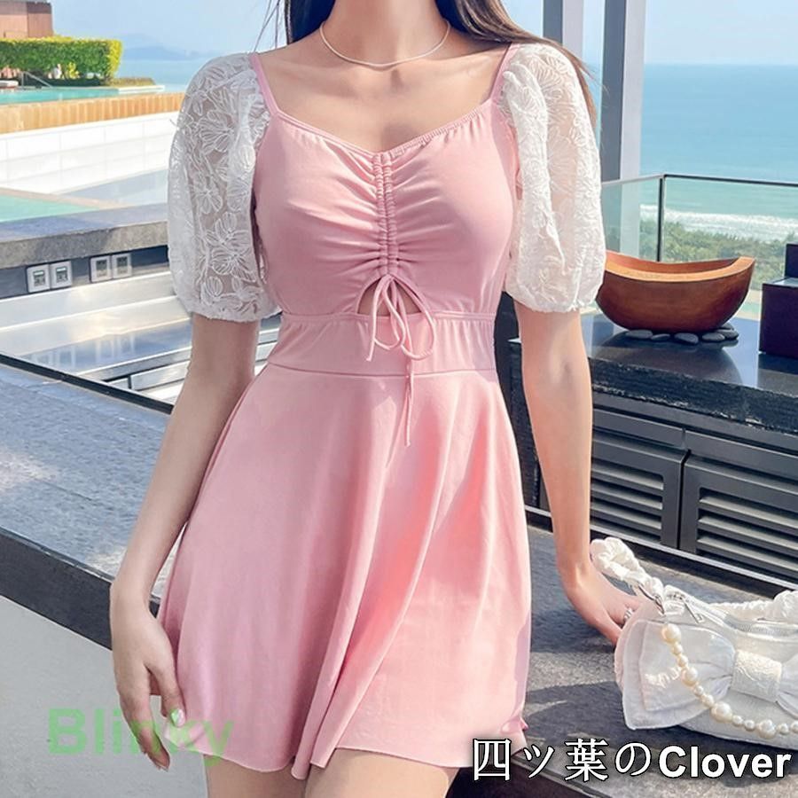 ドローストリング ワンピース水着 韓国風 韓国風返品不可商品 miniministore : YuiShop 3色水着 ドロー 2点セットサイドオープン Ladies Lace レースレディース 韓国風ワンピース水着体型カバーレディース返品不可 ギャル系 ロング