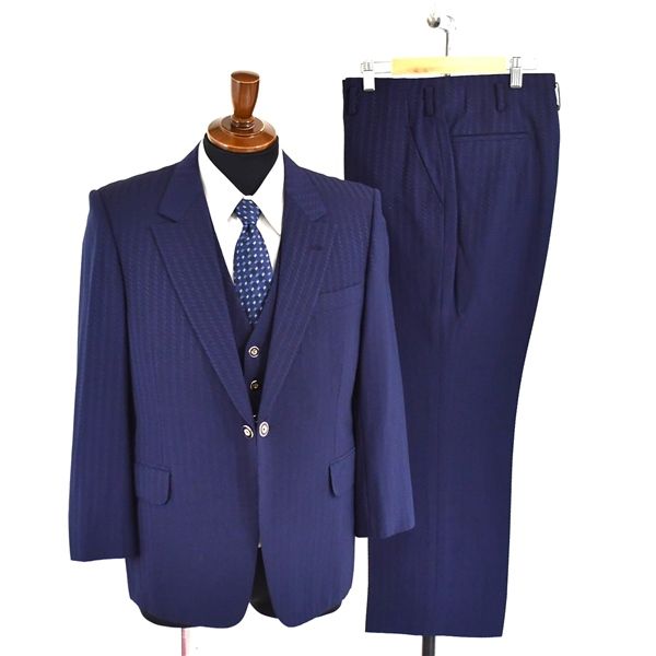 5TD046 SHIMABARA 中村洋服店 3ピース 拝み釦 1つボタン シングル スーツ AB3 | S ダークネイビー 袖口3つ釦 ノータック 5つ釦ベスト メンズビジネス 202504
