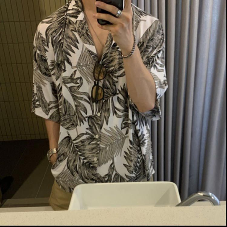総柄 シャツ カジュアルシャツ メンズ 薄手 トップス 夏 接触冷