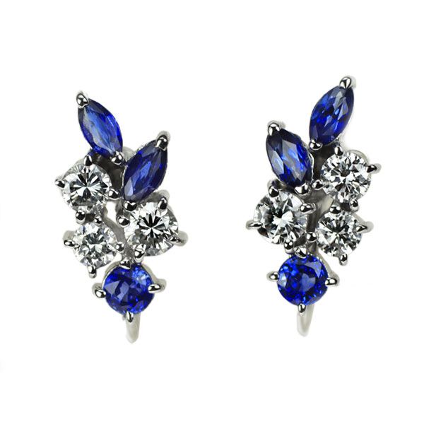 田崎真珠 Pt900 サファイア ダイヤモンド イヤリング D0.54ct