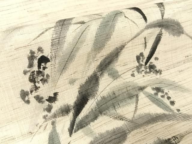 和樂 侘び寂び 作家手描き浮草と蜻蛉の麻帯 夏帯 開き名古屋帯 九寸