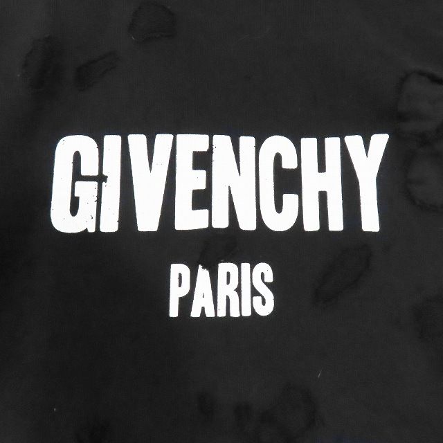 ジバンシィ GIVENCHY デストロイ クラッシュ加工 ロゴプリント プルオーバー パーカー トップス 黒 ブラック サイズXS  BM703A3Y0S メンズ