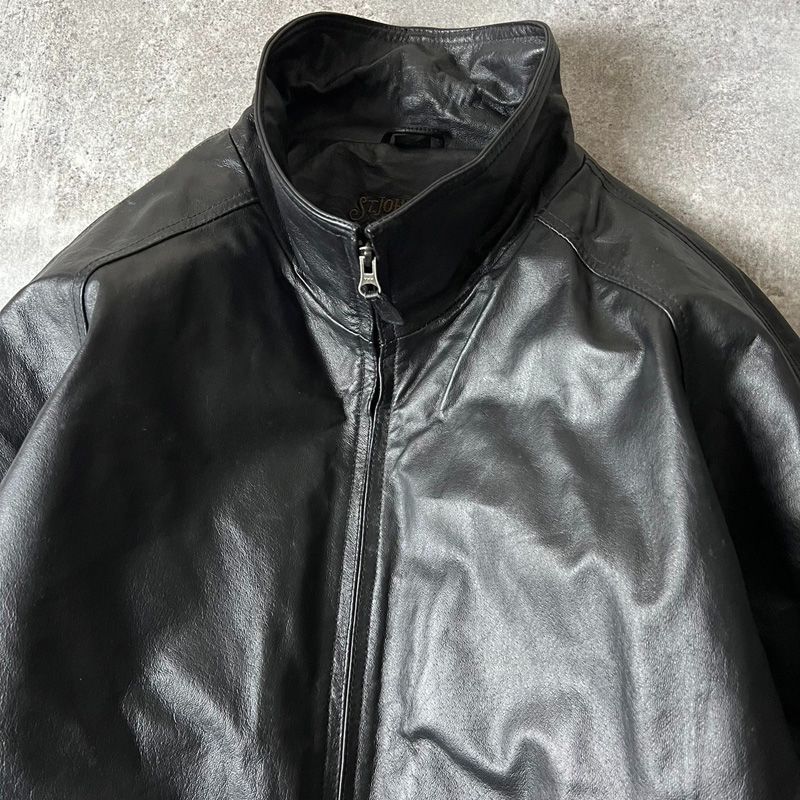 90's✨ ST.JOHN'S BAY レザージャケット 本革 XL 黒 大きい 90s ST